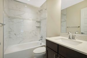 Bathroom vanity and toilet