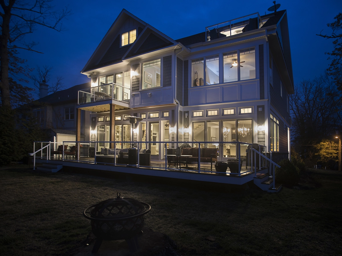 Long point road home exterior at night